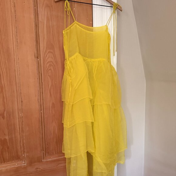 Kamperett Silk Organza Dress, Chartreuse, M - Picture 3 of 5